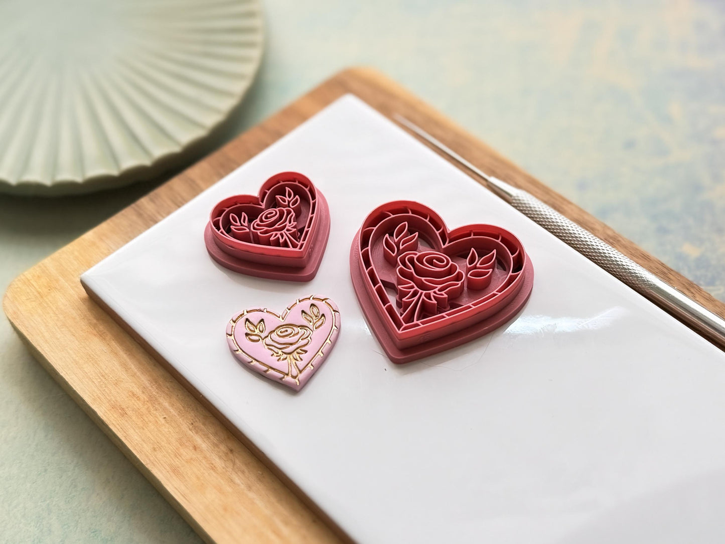Decorative Heart Cutter With A Rose Centre, For Cutting Polymer Clay & Fondant-Floral Clay Cutters