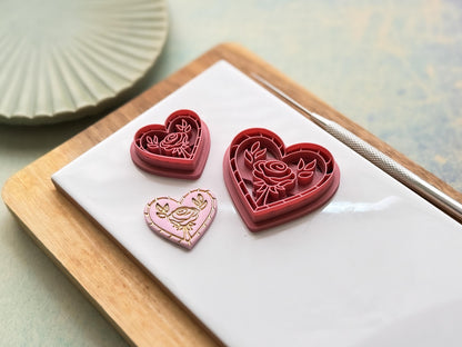Decorative Heart Cutter With A Rose Centre, For Cutting Polymer Clay & Fondant-Floral Clay Cutters