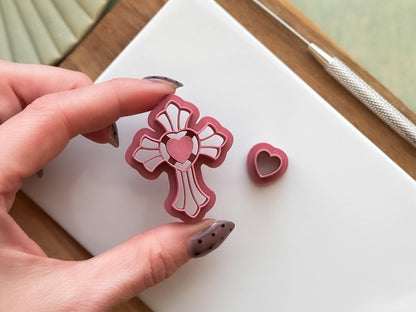 Cross Clay Cutter With Bezel Heart, For Polymer Clay & Fondant, Available in 5 Sizes-Misc