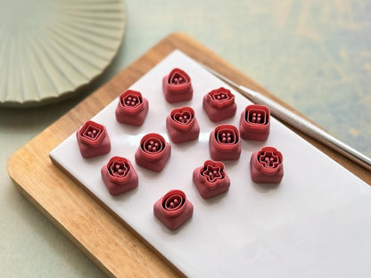 Button Clay Cutters, Mini Mixed Shapes For Making Earrings and Decorations, 12 Designs-Miniature / Stud Cutters