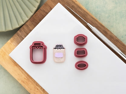 Jam Jar Cutter Set For Polymer Clay, 5 Jar Designs And 3 Labels-Food Themed Clay Cutters