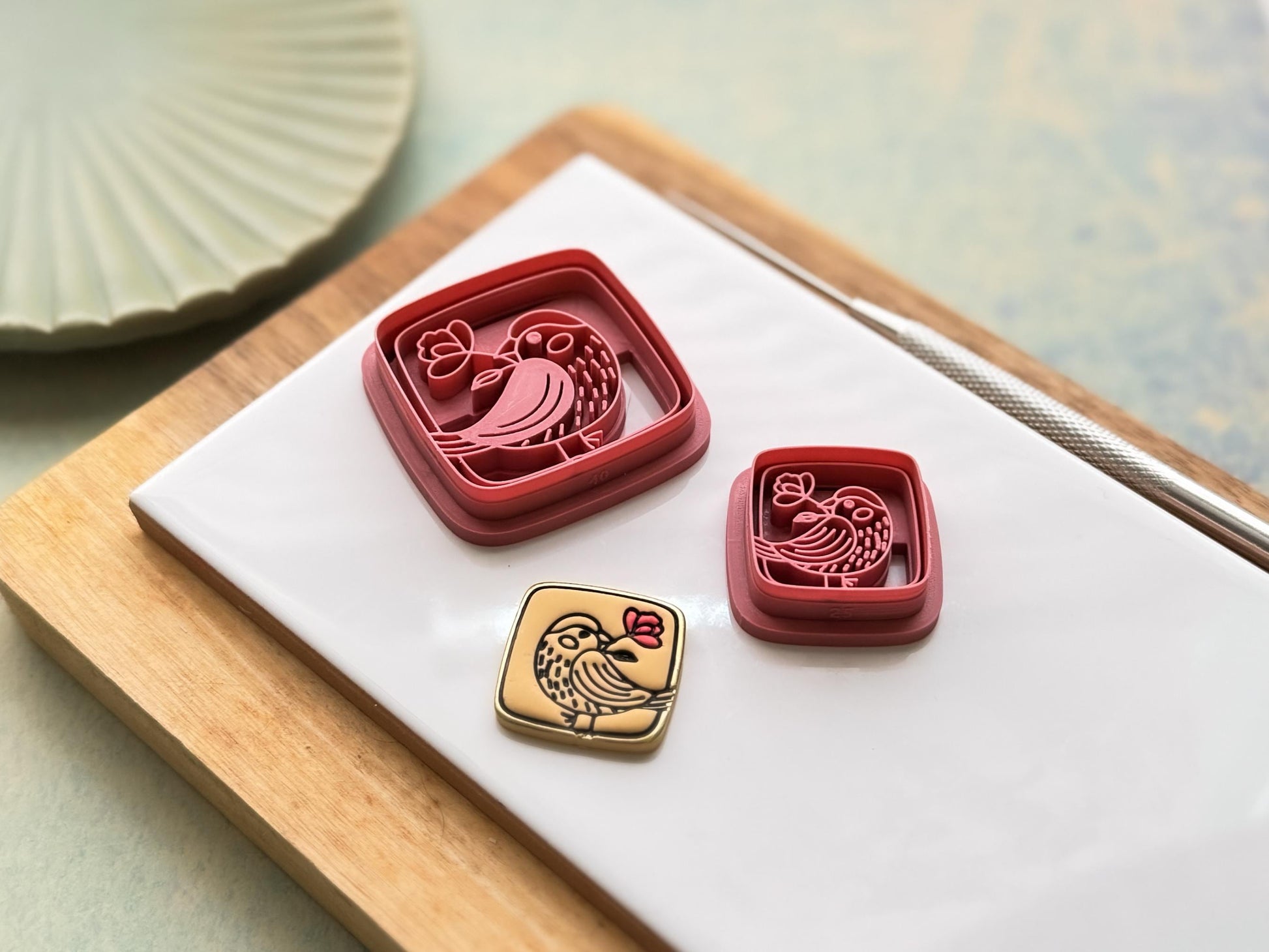 Square Polymer Clay Cutter with Bird and Flower Details-Animal & Nature Cutters