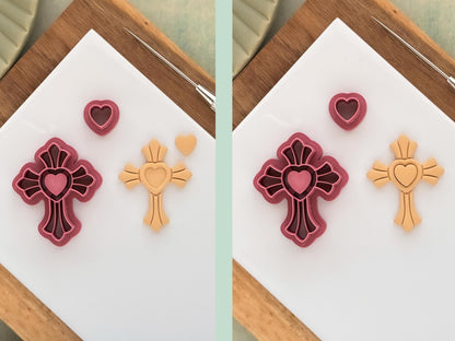Cross Clay Cutter With Bezel Heart, For Polymer Clay & Fondant, Available in 5 Sizes-Misc