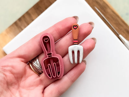 UK-made gardening tools clay cutter set – cottagecore earring cutters in matte pink PLA+