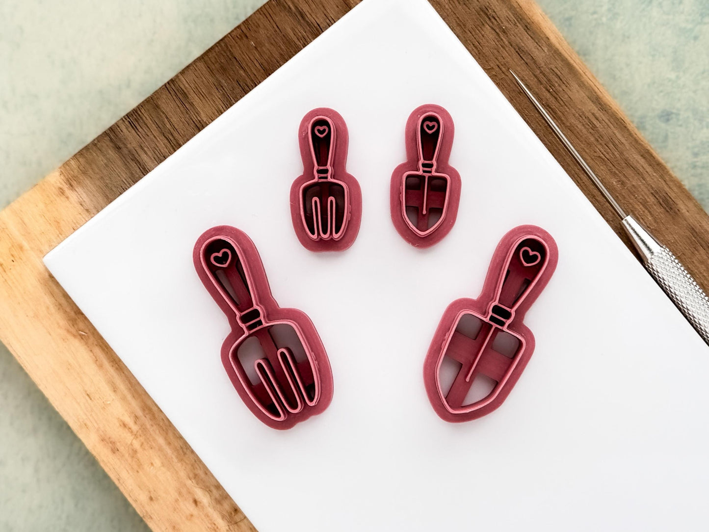 Polymer clay gardening tool cutters – spade and fork shapes