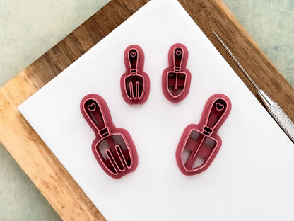 Polymer clay gardening tool cutters – spade and fork shapes