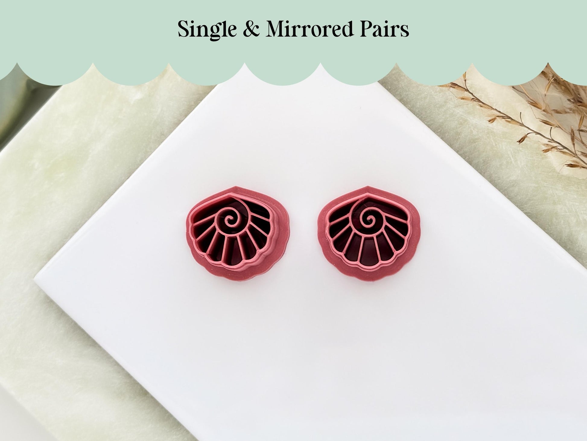 Swirl shell imprint cutter for polymer clay and fondant, UK-made by Fabled Cutters. summer jewellery making tool