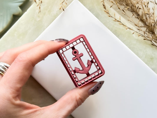 summer frame clay earring cutter in pink with anchor detail