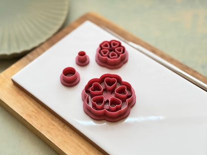 Side view of cherry blossom flower shape cutter for polymer clay pendants and keyrings, floral craft tool UK