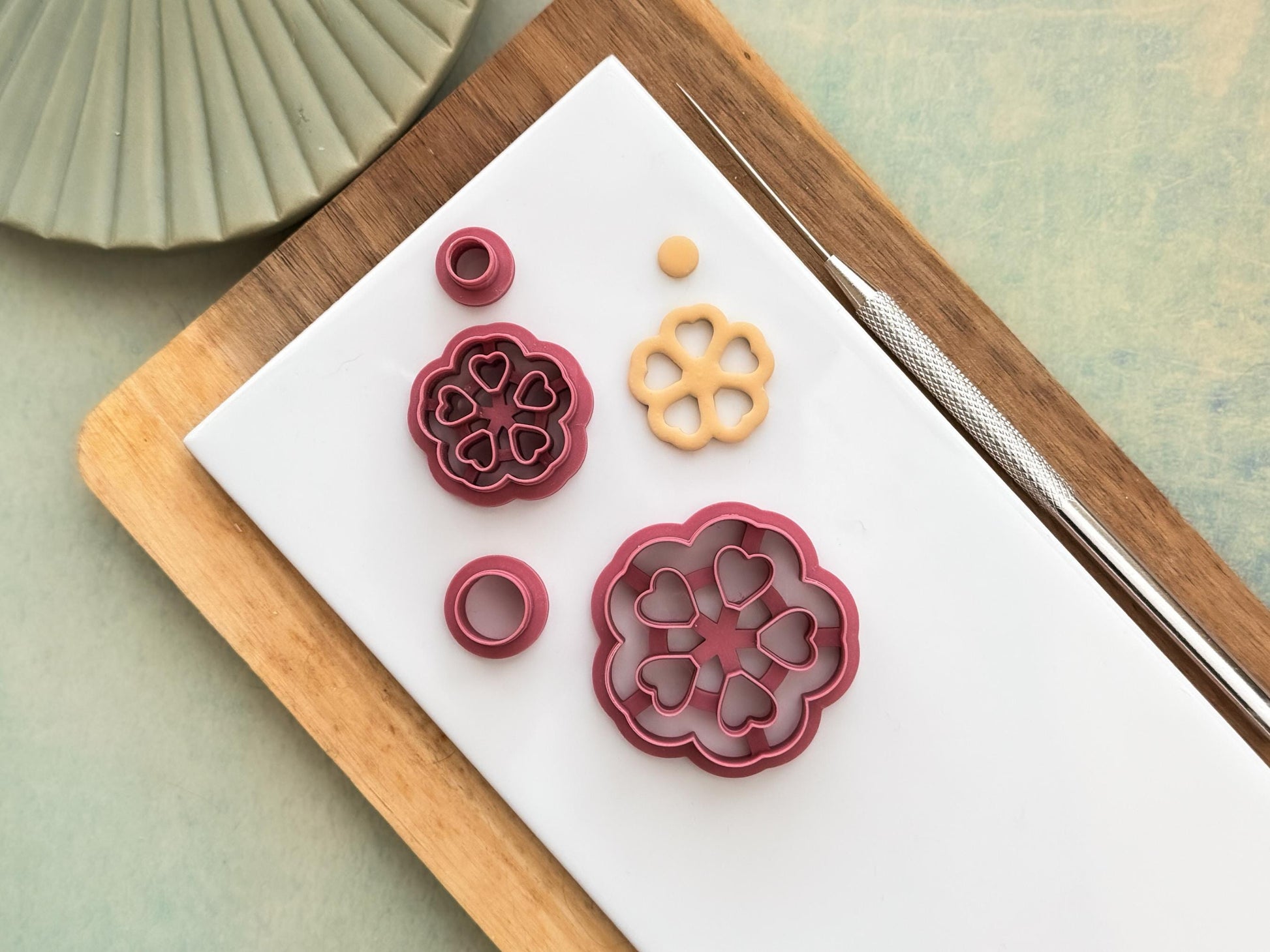 Sakura cherry blossom shaped cutter with polymer clay cut out sample