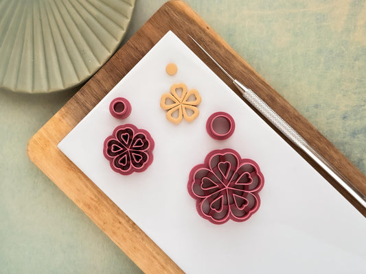 Cherry Blossom Flower Cutter 2, Cut-Out Outline Style Tool For Polymer Clay Earring Making-Flower Clay Cutters