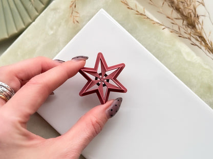 Six point star clay cutters in emo witchy style with debossed sections.
