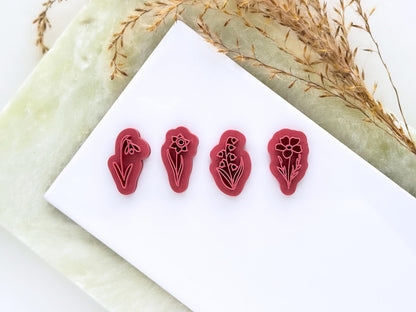 Flower clay stamps, floral stamp shapes, fondant stamps, birth month flowers, polymer & silver clay tools-