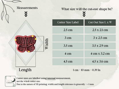 Folk Style Butterfly Cutter size chart