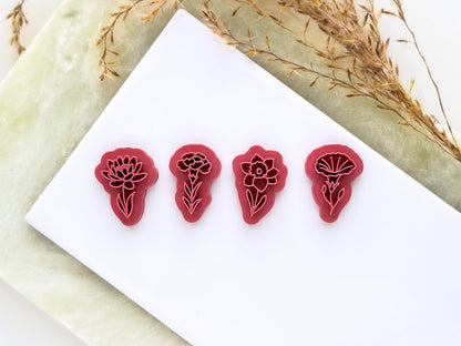 Flower clay stamps, floral stamp shapes, fondant stamps, birth month flowers, polymer & silver clay tools-