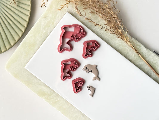 Dolphin shaped cutter in multiple colour options including food-safe white — perfect for fondant cake decorating