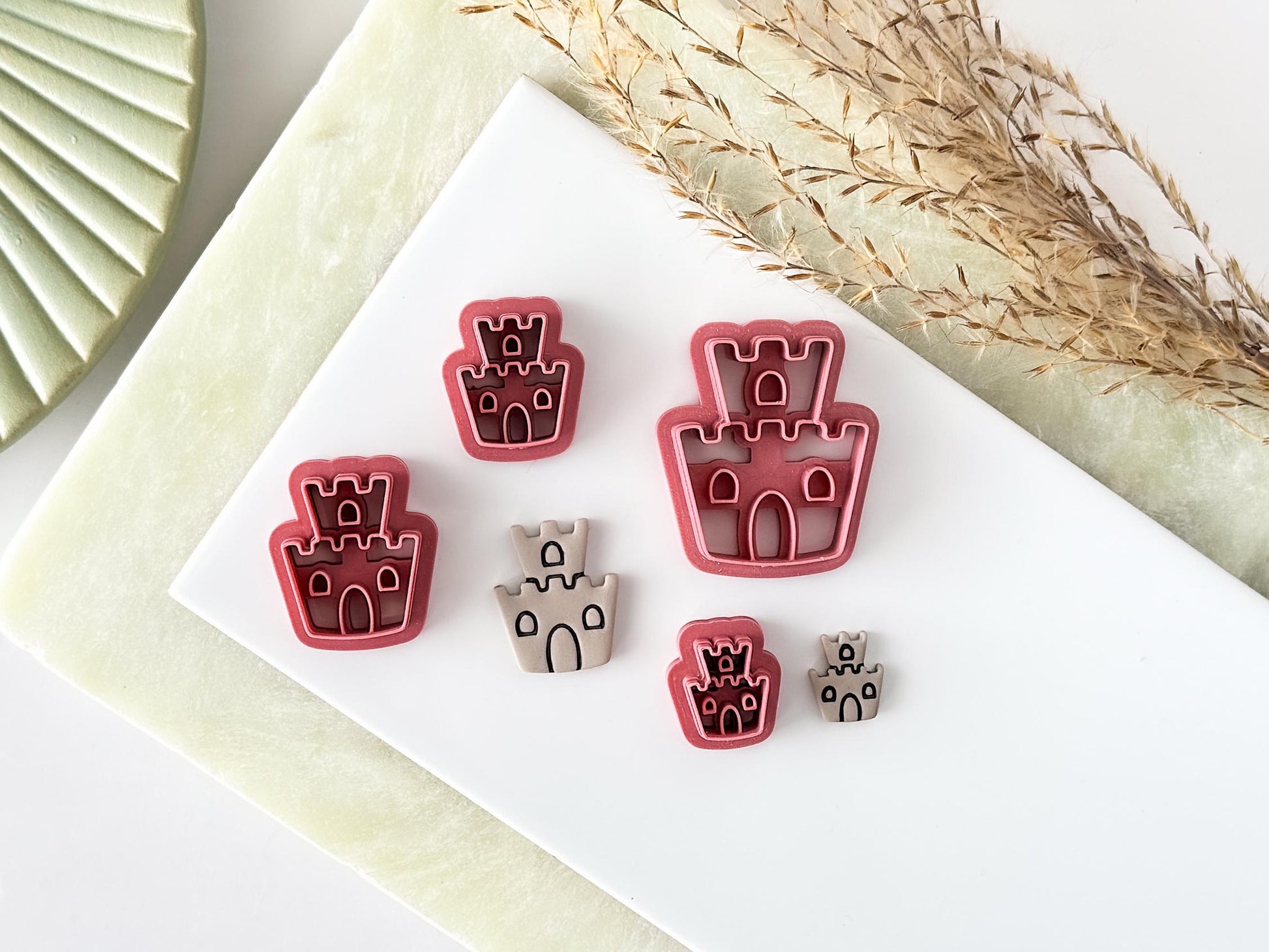 Size comparison of sandcastle clay cutter — available in 7 sizes from 1.5 cm to 4.5 cm, made to order in the UK