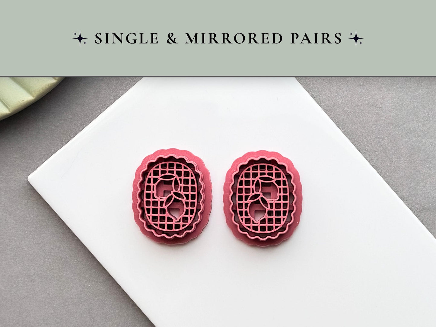 Mirrored lemon frame polymer clay cutters displayed as a left and right facing pair, perfect for creating symmetrical citrus, summer fruit and Mediterranean-inspired clay designs.
