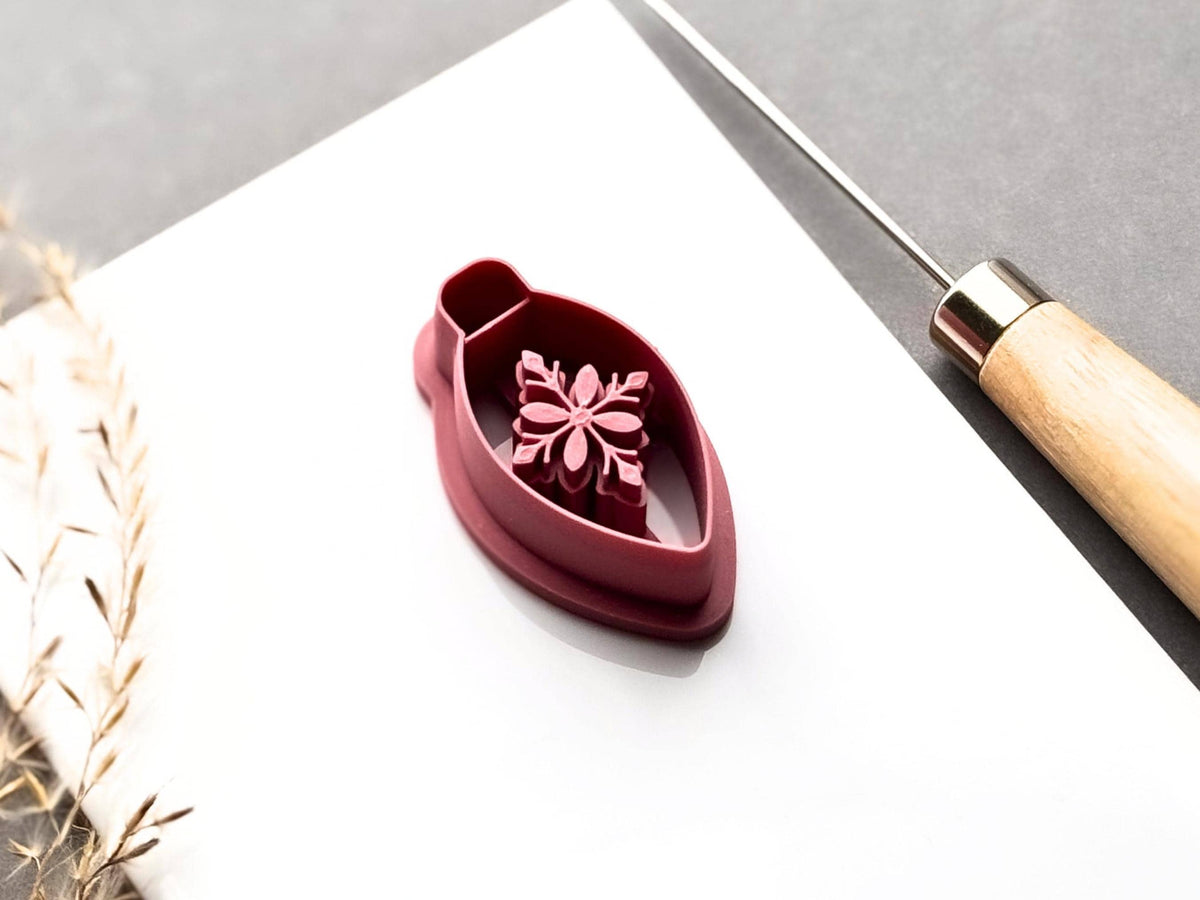 Long Finial Christmas Bauble Clay Cutter, Folk Art Snowflake Patterned Winter Ornament Shape-Winter Clay Cutters