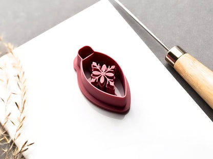 Long Finial Christmas Bauble Clay Cutter, Folk Art Snowflake Patterned Winter Ornament Shape-Winter Clay Cutters