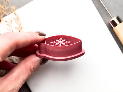 Long Finial Christmas Bauble Clay Cutter, Folk Art Snowflake Patterned Winter Ornament Shape-Winter Clay Cutters