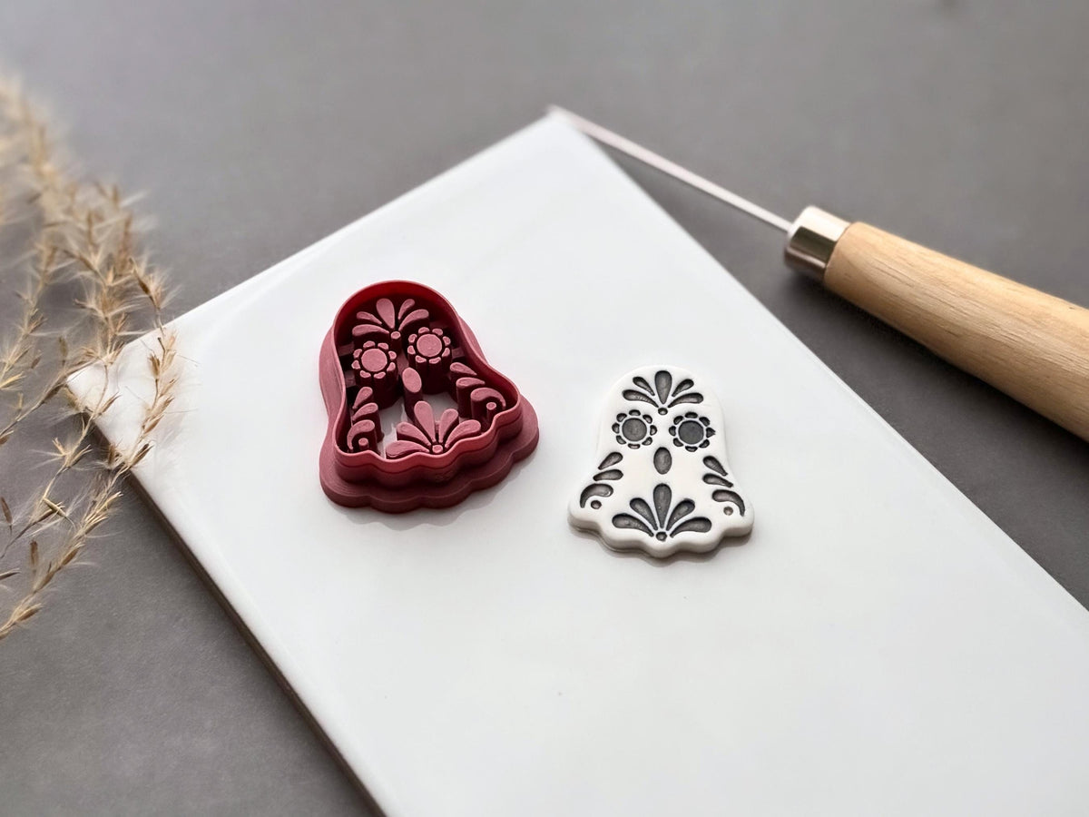 Sugar Skull Ghost Polymer Clay Cutter, Day of the Dead Halloween Design-Halloween Cutters