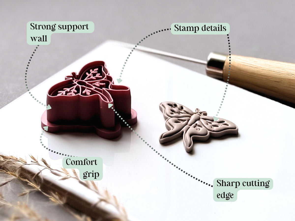 Botanical Moth Polymer Clay Cutter, Sharp Camfered Edge, Various sizes-Animal & Nature Cutters