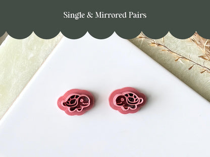 Mirrored pair sea turtle clay cutters 1.5 cm, PLA+ plastic, made in UK studio