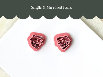 Mirrored pair shark clay cutters for making matching earring sets — available in sizes 1.5 cm to 4.5 cm