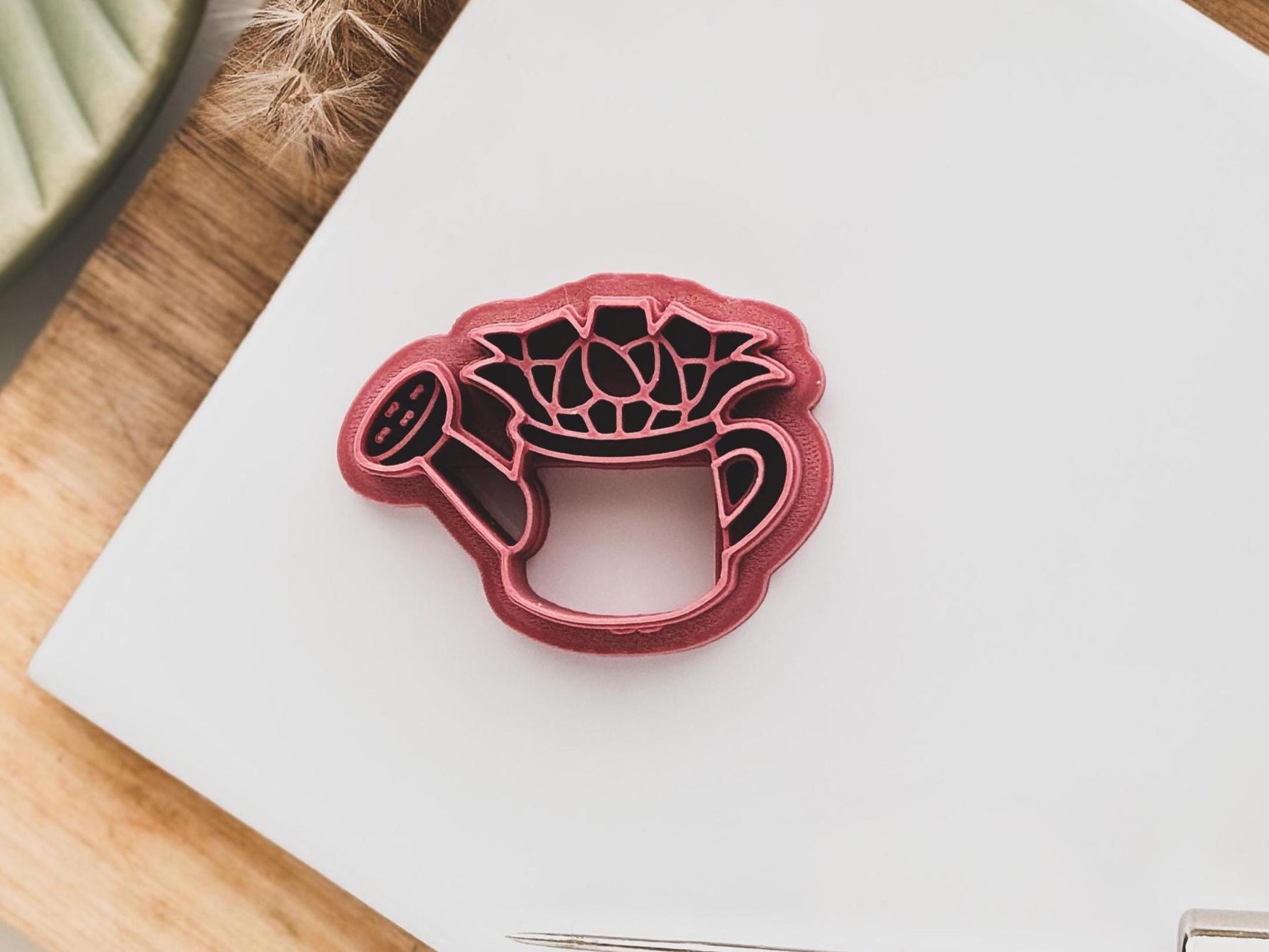 pink watering can cutter for polymer clay earring and jewellery making