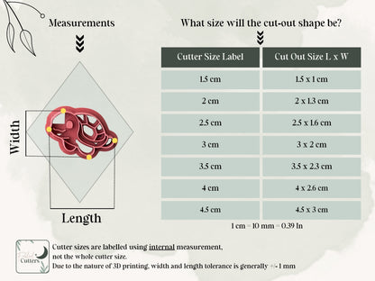 Sea Turtle clay cutter size guide — 7 sizes from 1.5 cm to 4.5 cm, Fabled Cutters UK